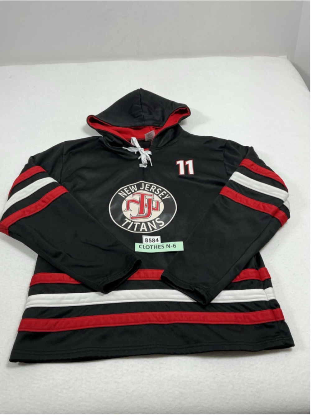 Adult Athletic Knit Hoodie NJ Titans Large Black Red Pullover